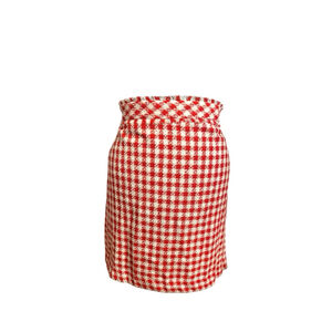 Size 12 Red & White Checkered Gingham Tweed Ann Taylor preppy pencil skirt